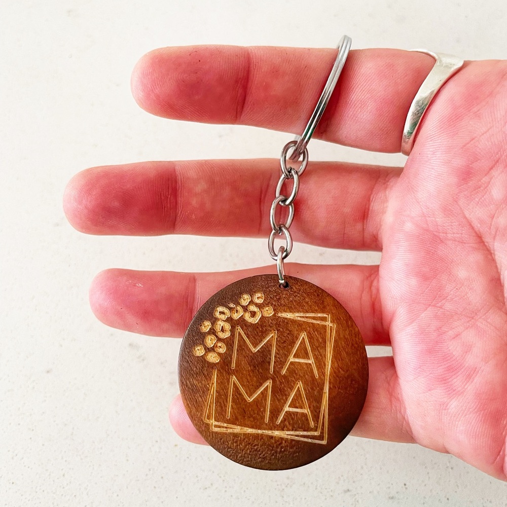 🔴 3 for $15 Mama Wood Burned Handmade Keychain Gift for Mom NWT